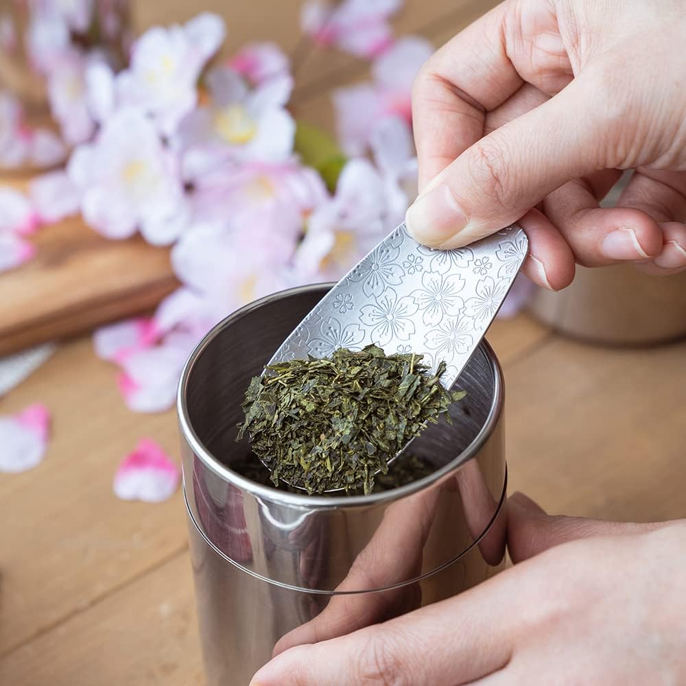 Aoyoshi: Stainless Chasaji Sakura Design Tea Scoop ステンレス茶箕 さくら - Image 3