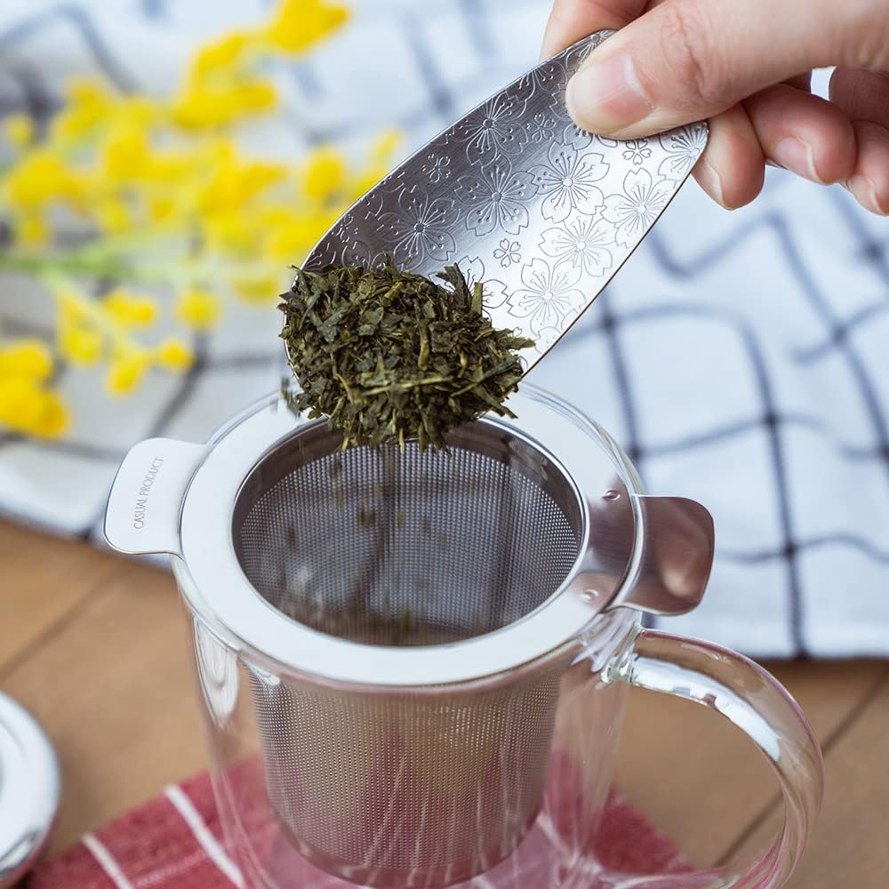 Aoyoshi: Stainless Chasaji Sakura Design Tea Scoop ステンレス茶箕 さくら - Image 5