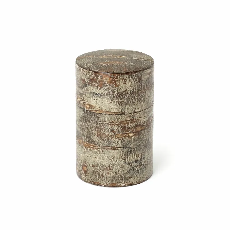 Fujiki Denshiro: 33294 Frosted Sakura Bark Chazutsu 総皮茶筒(中長)霜降皮