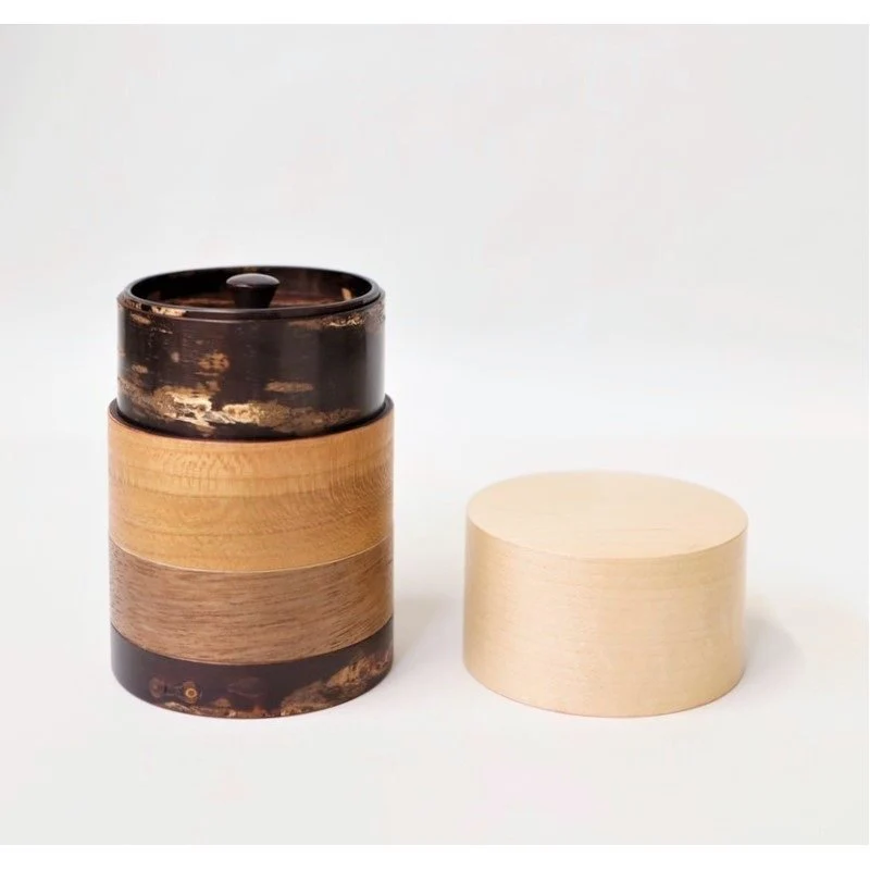 Fujiki Denshiro: Wazutsu Series Kabazaiku Tea Canisters, 4-color Maple 輪筒4色 茶筒 かえで - Image 2