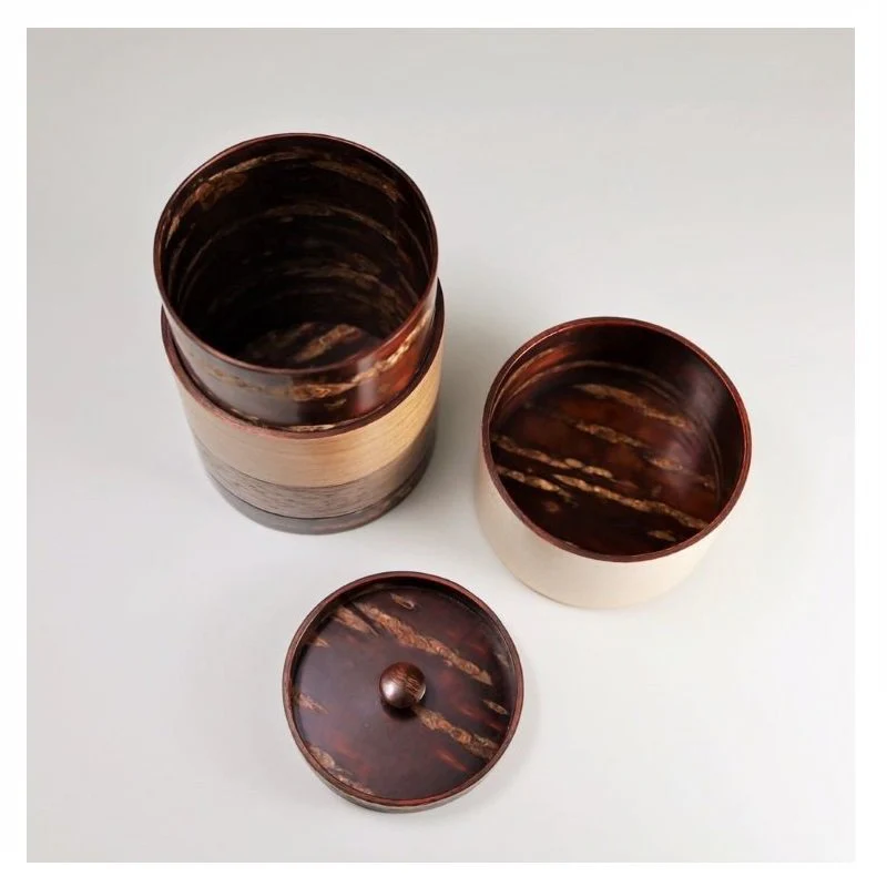 Fujiki Denshiro: Wazutsu Series Kabazaiku Tea Canisters, 4-color Maple 輪筒4色 茶筒 かえで - Image 4