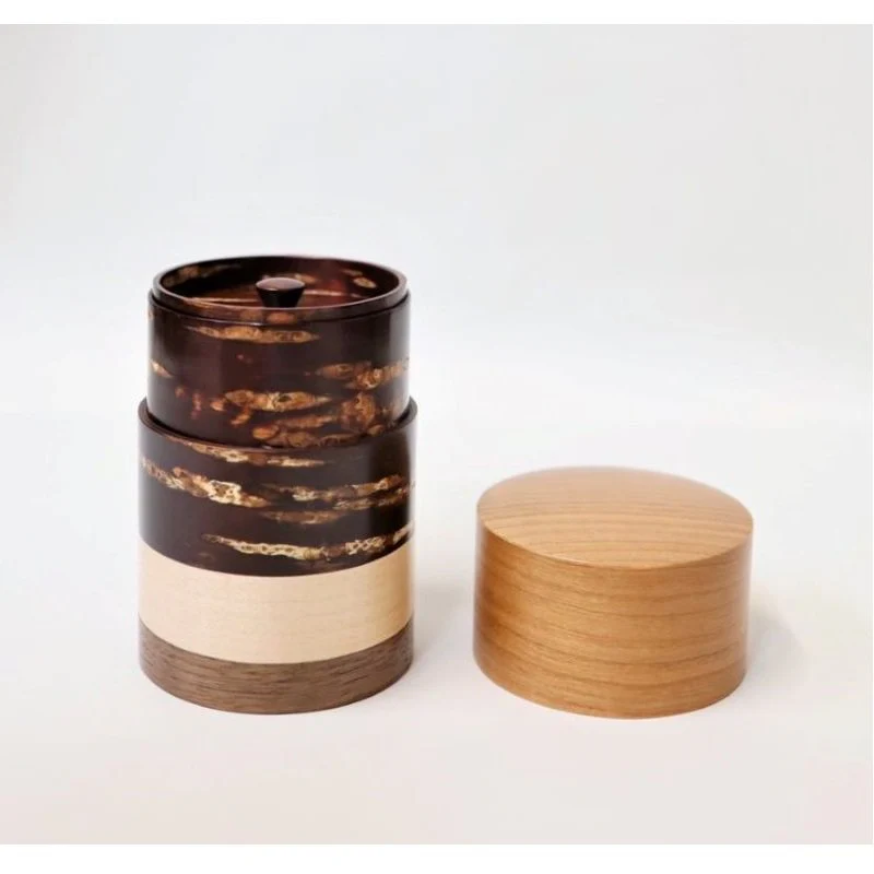 Fujiki Denshiro: Wazutsu Series Kabazaiku Tea Canisters, 4-color Sakura 輪筒4色 茶筒 さくら - Image 2