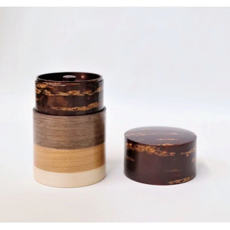 Fujiki Denshiro: Wazutsu Series Kabazaiku Tea Canisters, 4-color Sakura Bark 輪筒4色 茶筒 無地皮 - Image 2