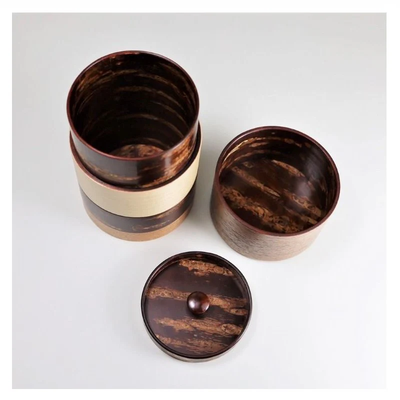 Fujiki Denshiro: Wazutsu Series Kabazaiku Tea Canisters, 4-color Walnut 輪筒4色 茶筒 くるみ - Image 4