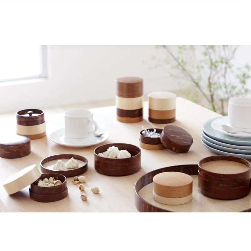 Fujiki Denshiro: Wazutsu Series Kabazaiku Tea Canisters, 4-color Walnut 輪筒4色 茶筒 くるみ - Image 6