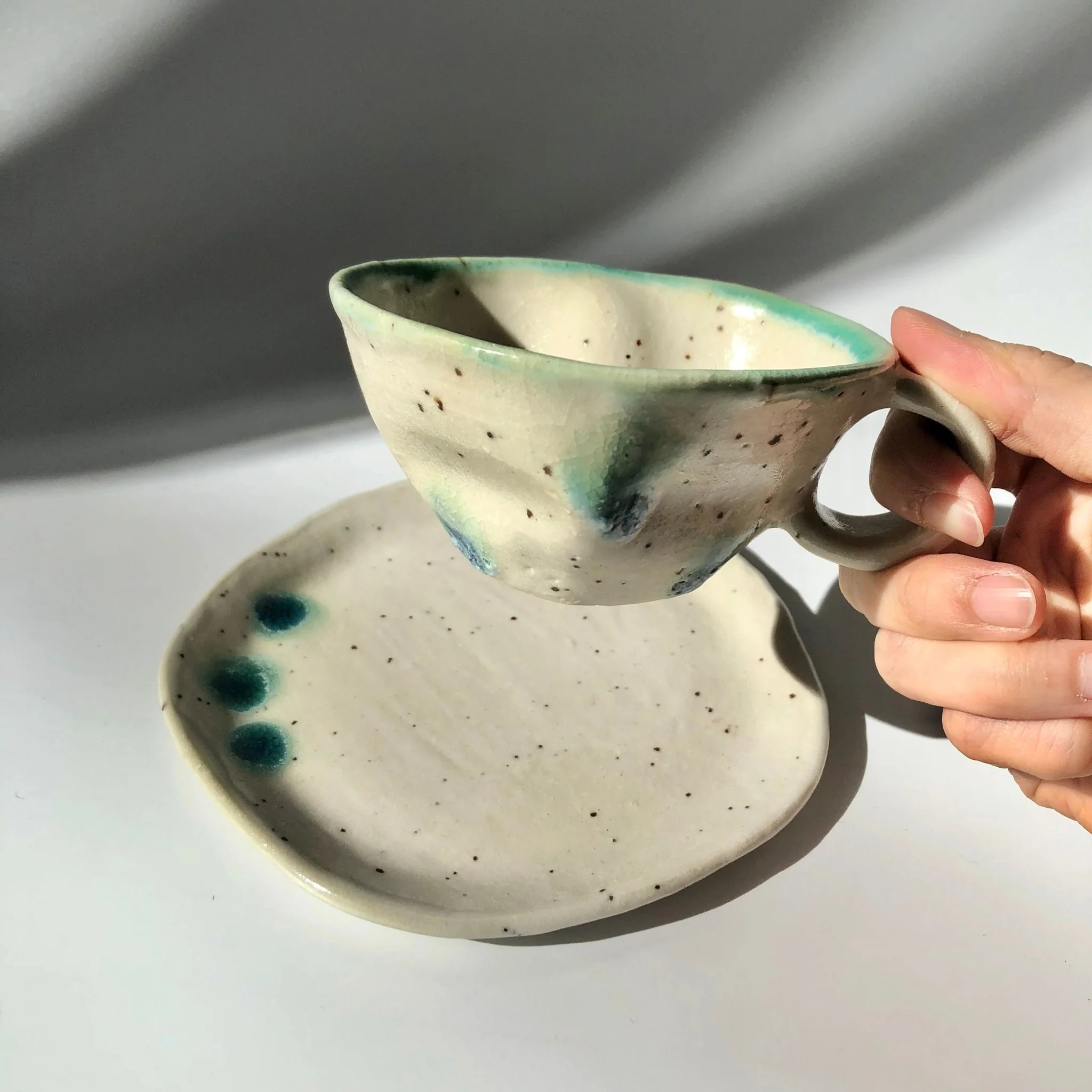 Hiroshi Hirai: Heart Shaped Cup & Saucer Set, Green Accents - Image 4