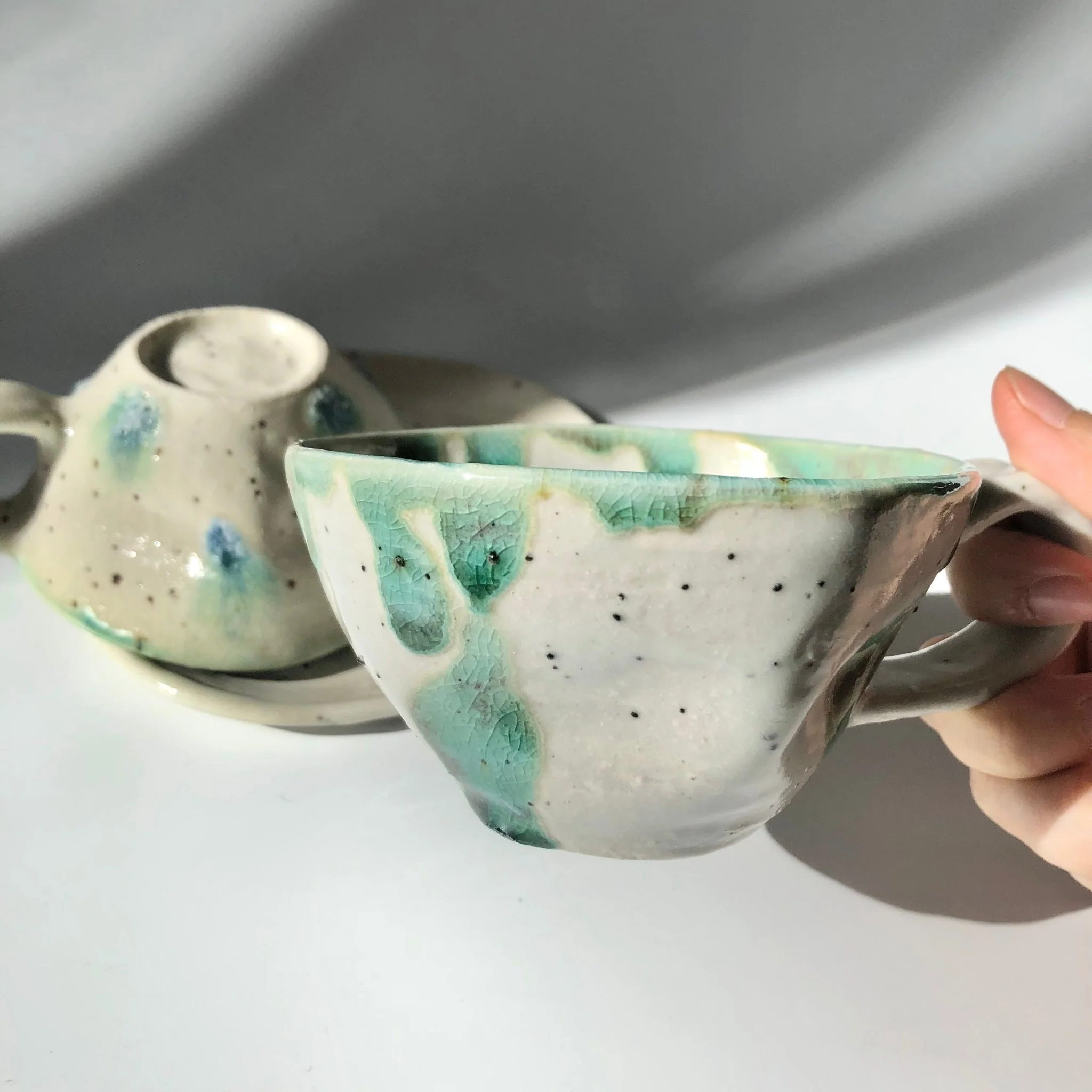 Hiroshi Hirai: Heart Shaped Cup & Saucer Set, Green Accents - Image 5