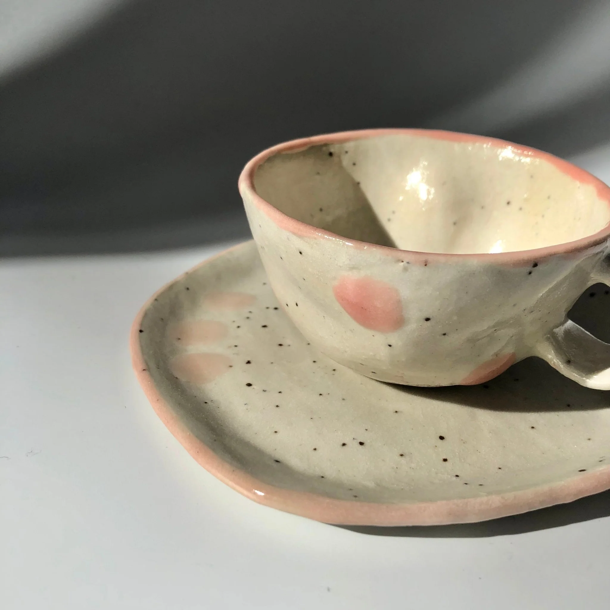 Hiroshi Hirai: Heart Shaped Cup & Saucer Set, Pink Accents - Image 3