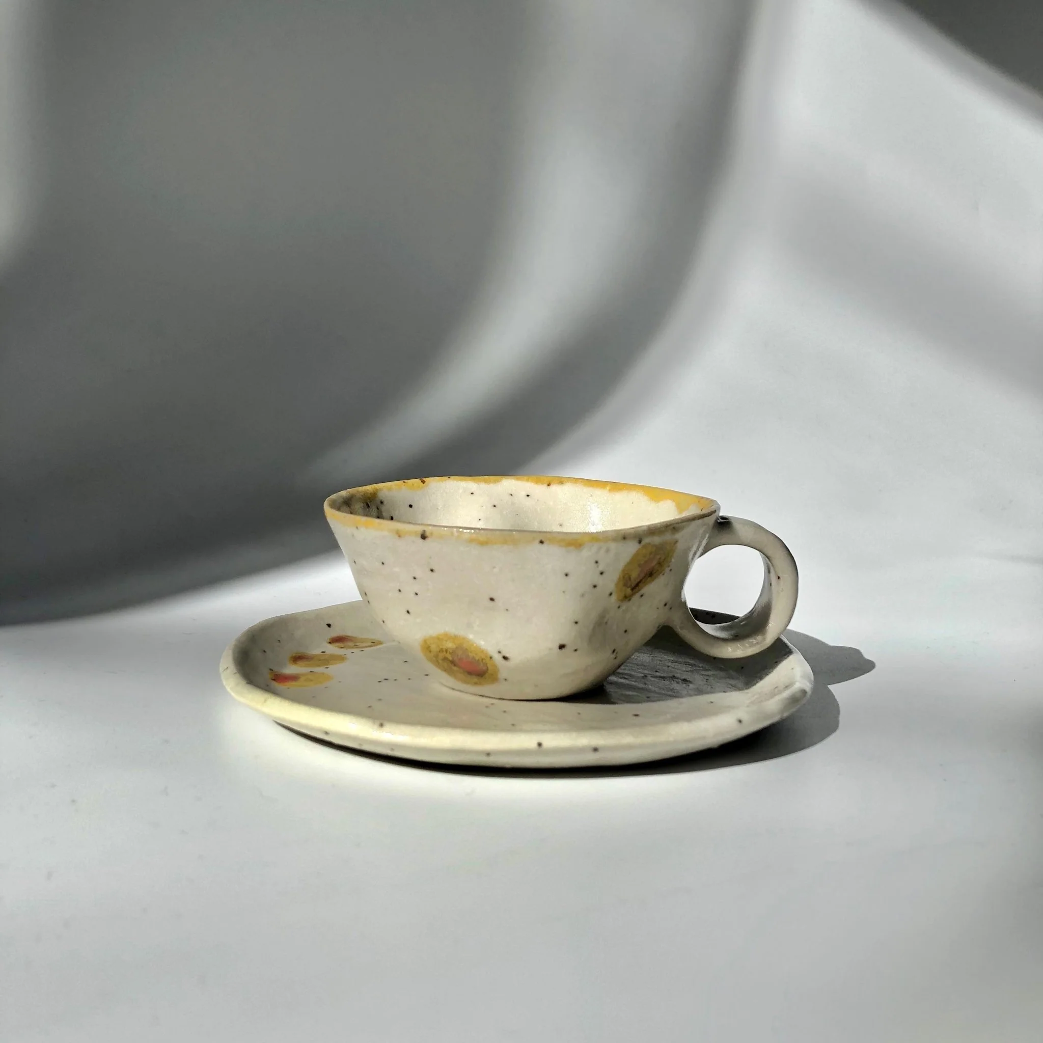 Hiroshi Hirai: Heart Shaped Cup & Saucer Set, Yellow Accents - Image 4