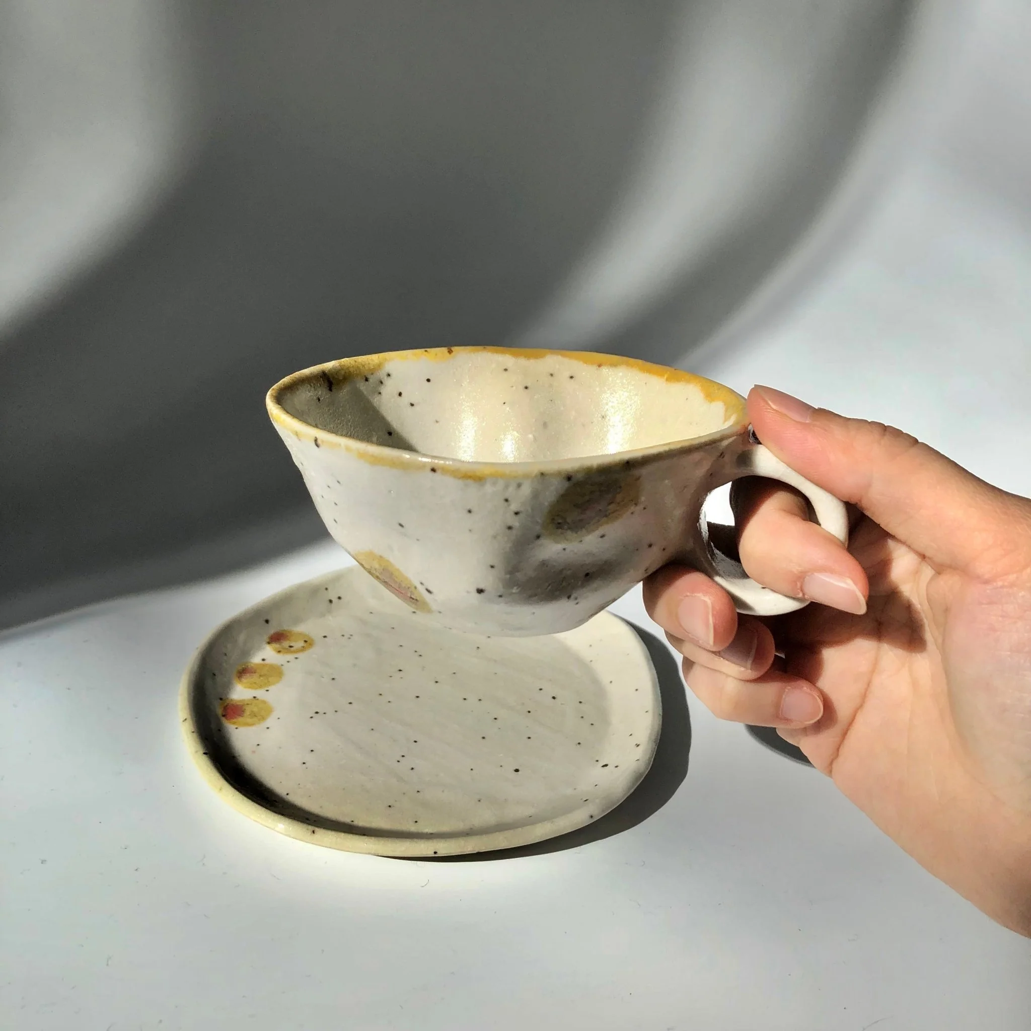 Hiroshi Hirai: Heart Shaped Cup & Saucer Set, Yellow Accents - Image 6
