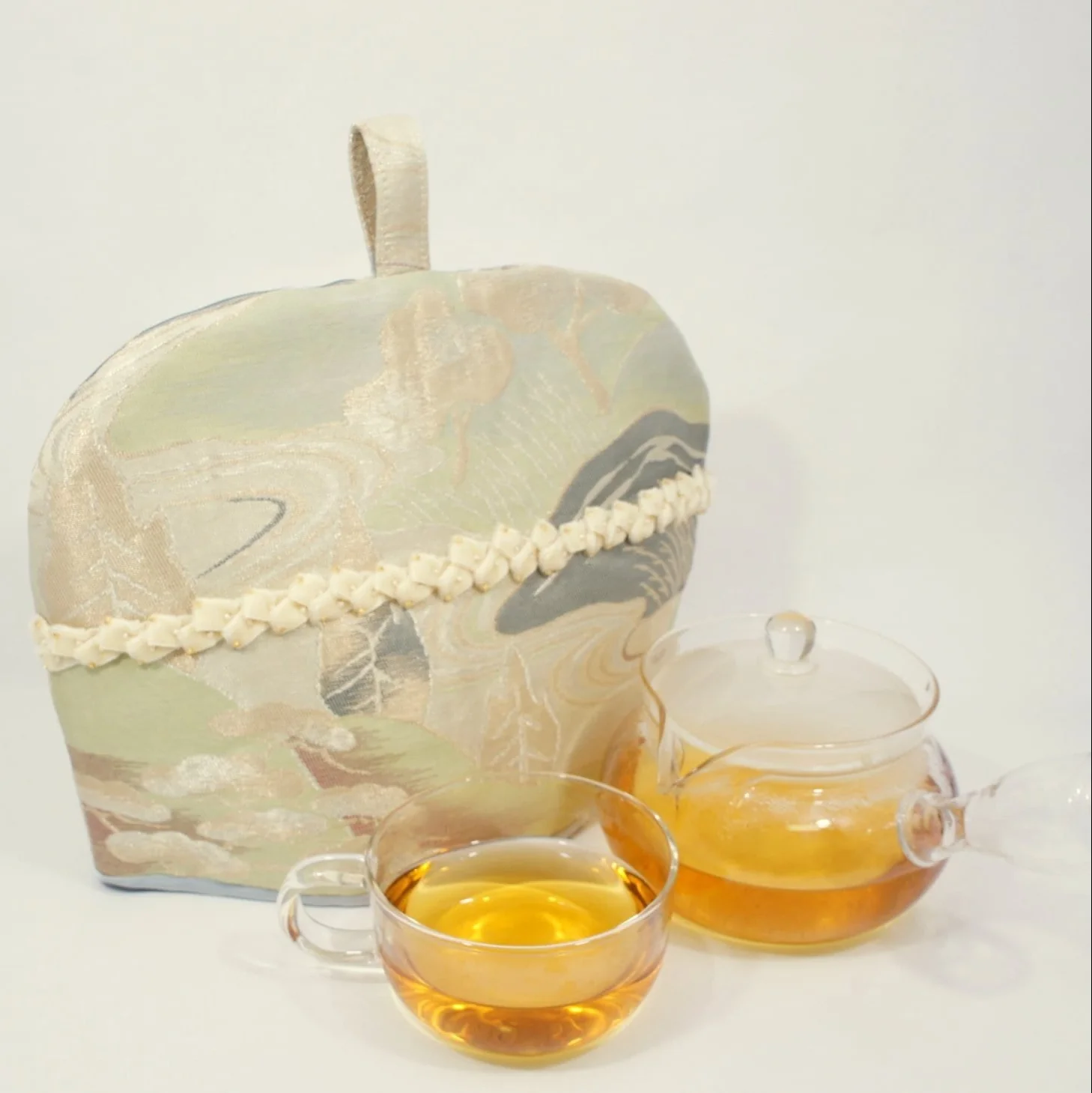 Kimono Sash Tea Cozy #1: Pine Tree and River by mami.mano