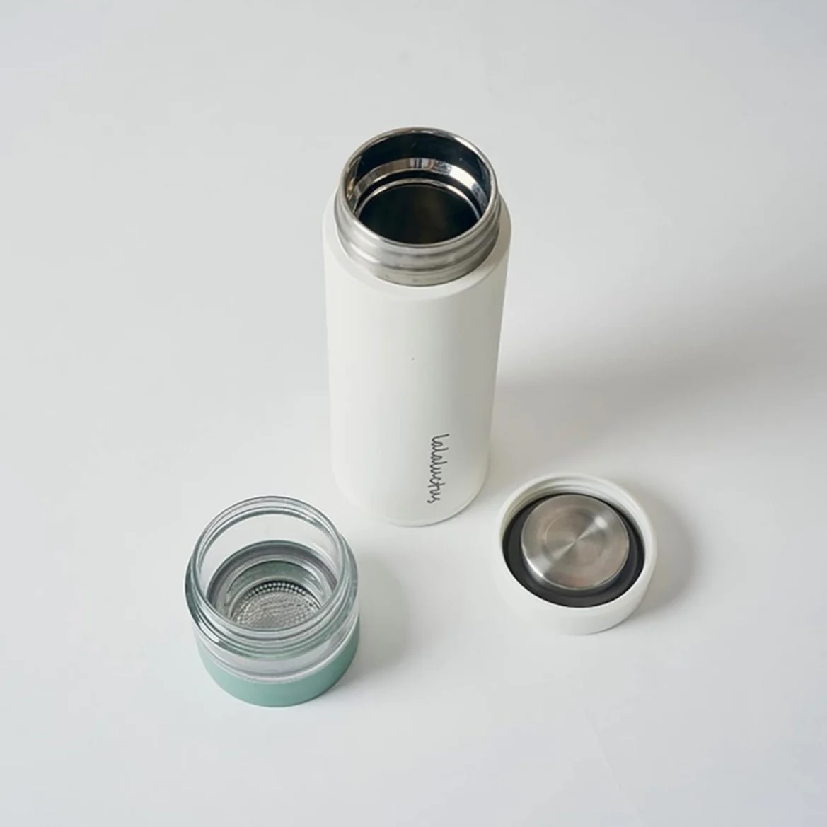Lalaluctus Tea Bottle - Stainless Steel Tumbler with Tea Strainer - Cream White - 400 ml - Image 4