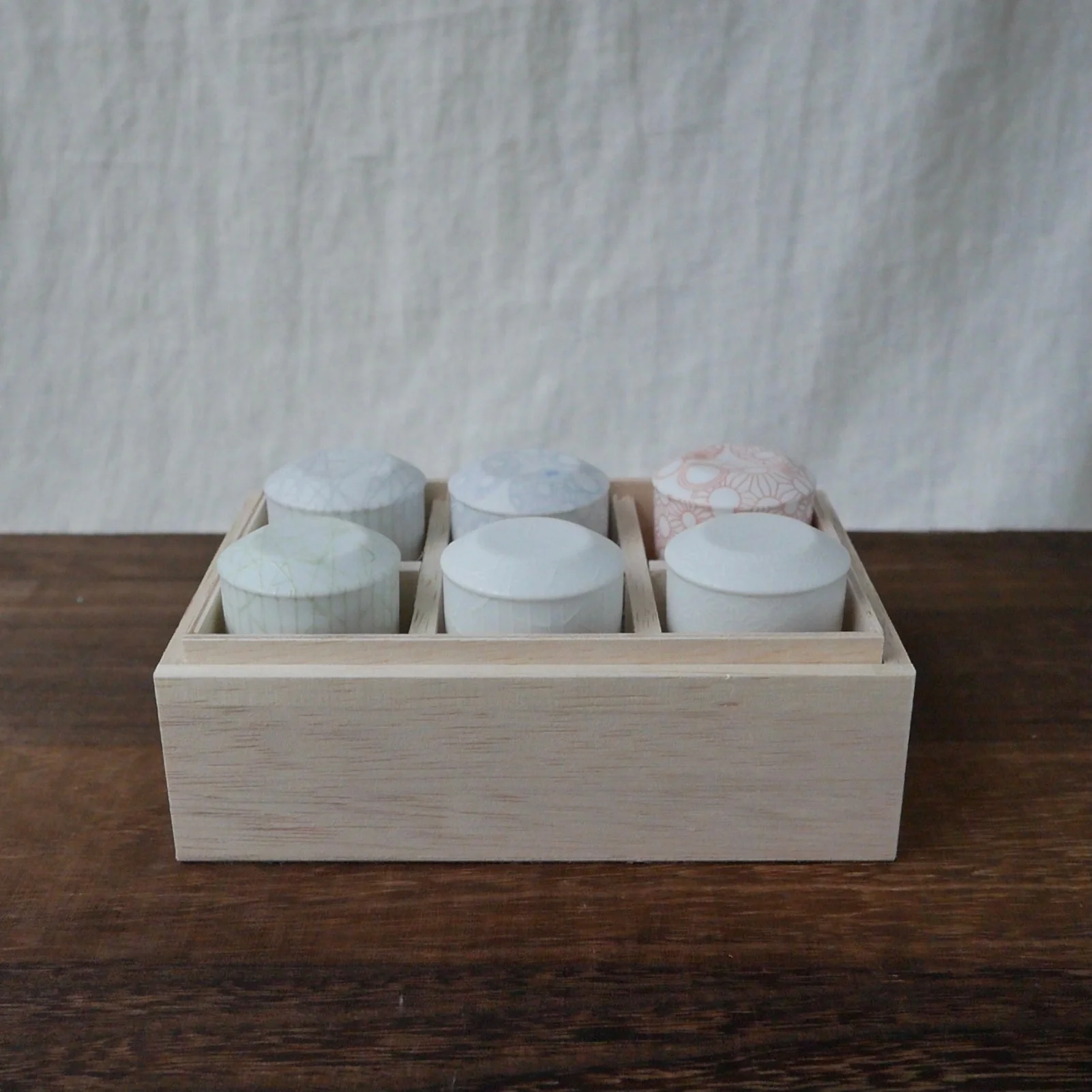 Yamani - Miyama Tableware: Sasasa Guinomi Shot Glass 6-Piece Set with Wooden Gift Box - Image 3