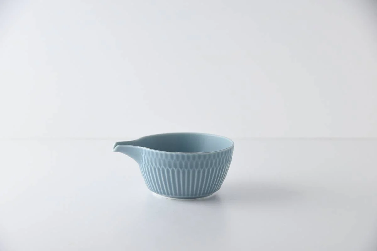 Oda Pottery: Sazanami Design Porcelain Bowl with Pouring Lip (Dark Blue) 小田陶器さざなみ片口小鉢(ブルーグレー)