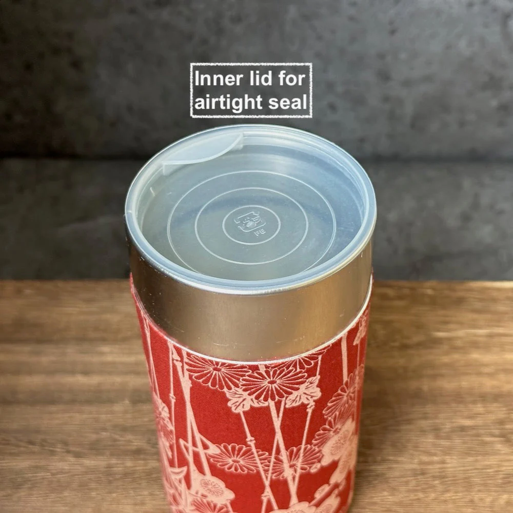 Okumura Seikan: Tea Canister, Fabric (size for 175g sencha), Design: Sakura Brown - Image 2