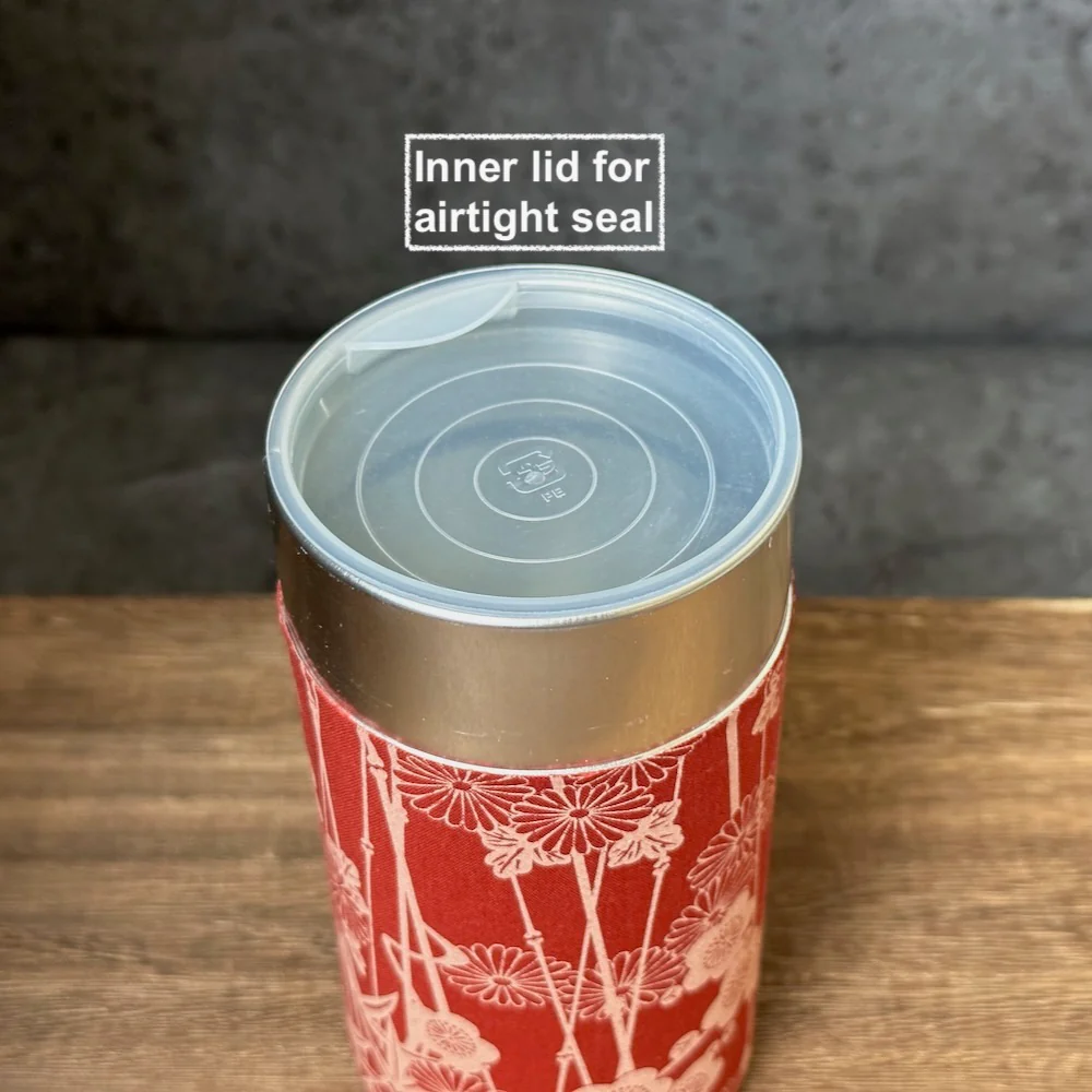 Okumura Seikan: Tea Canister, Fabric (size for 175g sencha), Design: Seigaiha Waves Blue - Image 2