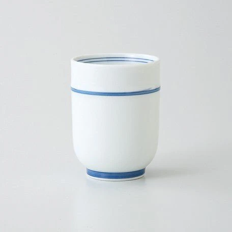 Saikai Ceramics: Blue Trim, White Porcelain Yunomi Tea Cup 150 ml - Image 5
