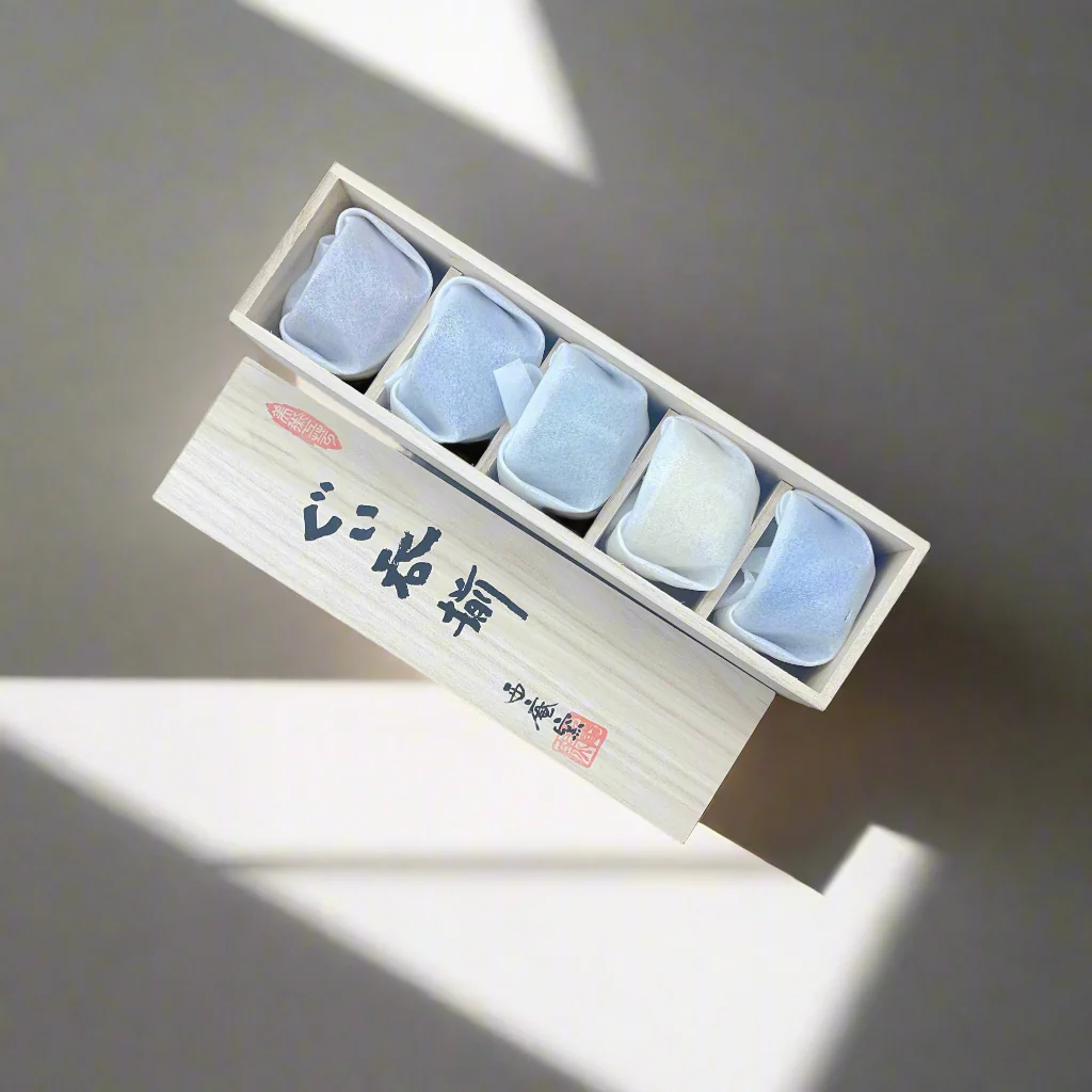 Seiangama: Carved Design Mino-yaki Guinomi Cup 5 Piece Set with Wooden Box εγδΊζ§γγεζ - Image 5