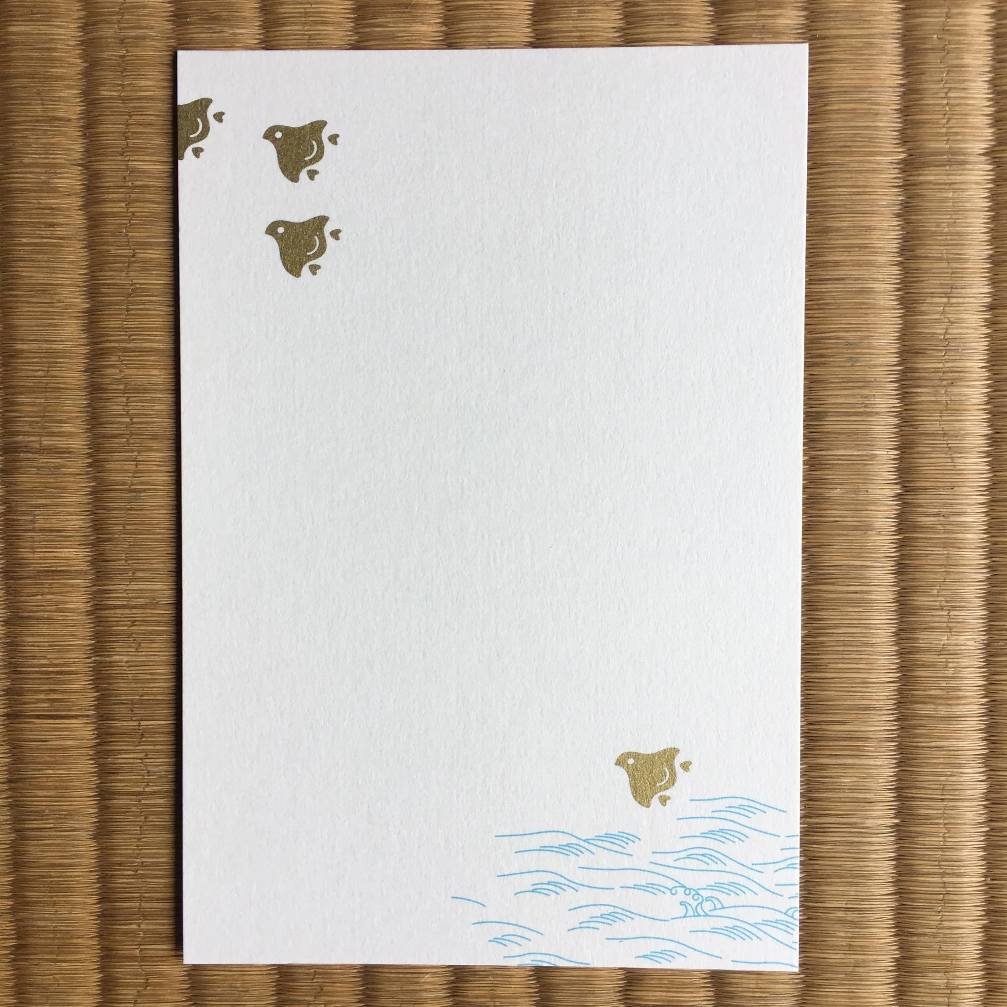 Silkscreen Postcard - Golden Birds Over the Waves