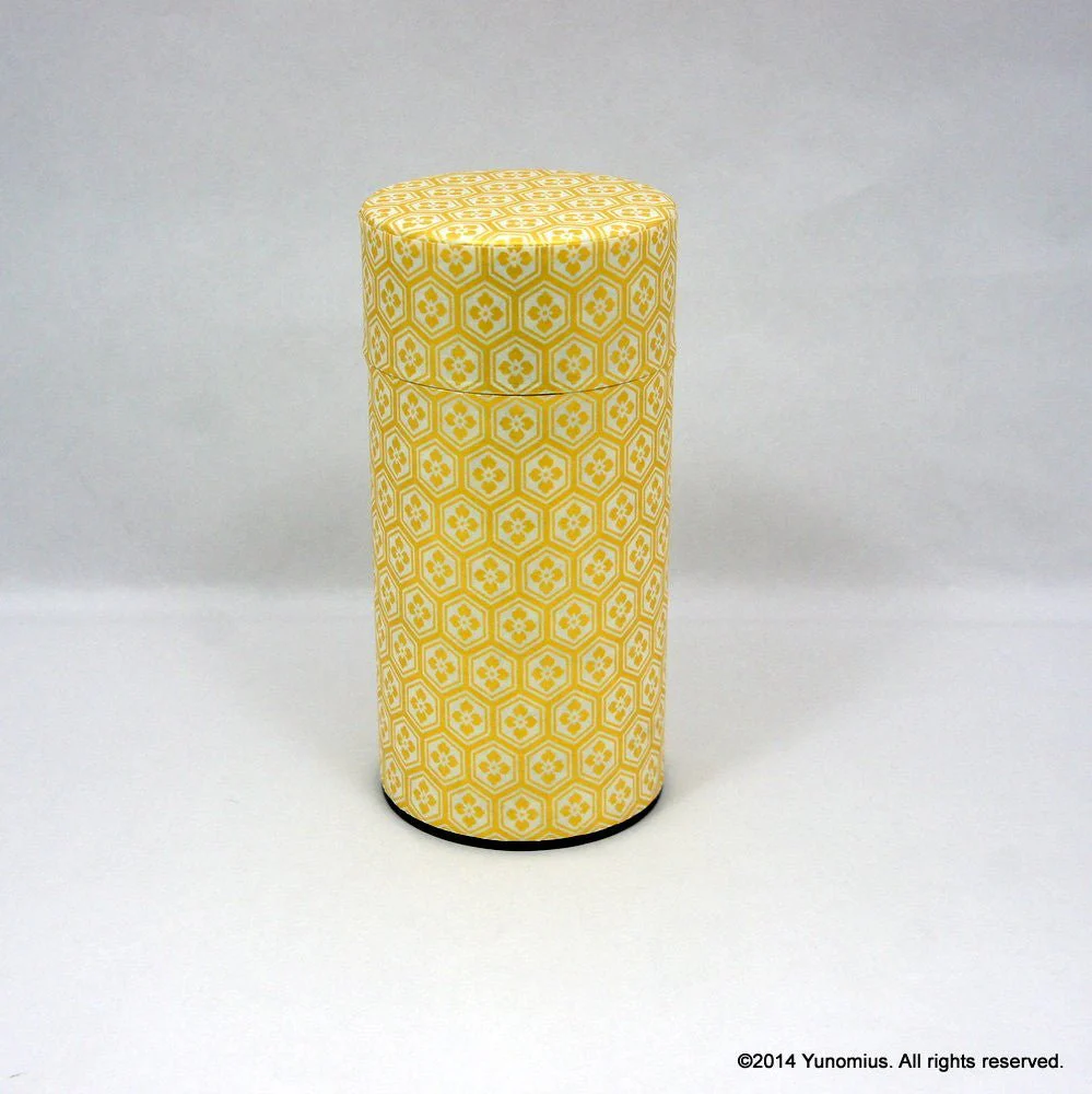 Okumura Seikan: Green Tea in Tea Canister, Chiyogami Washi Paper, Gold and White Tortoiseshell Pattern (size for 175g sencha) 亀甲/白